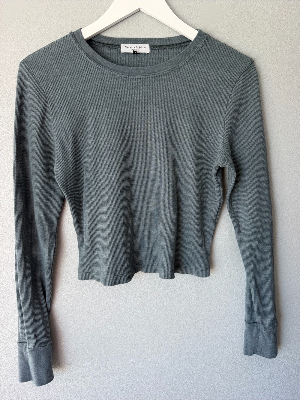 Michael Stars blue grey thermal waffle cropped long sleeve top Women’s sz S